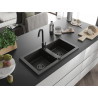 Mexen Mario granite sink 2-chamber 820 x 436 mm, black/gold metallic, black siphon - 6504822000-75-B