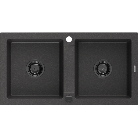 Mexen Mario 2-compartment granite sink 820 x 436 mm, spotted black, siphon Black - 6504822000-76-B