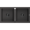 Mexen Mario granite sink 2-bowl 820 x 436 mm, black speckled, black siphon - 6504822000-76-B