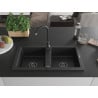 Mexen Mario granite sink 2-bowl 820 x 436 mm, black, black siphon - 6504822000-77-B