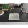 Mexen Milo granite sink 1-bowl 435 x 410 mm, white, gold siphon - 6505441000-20-G