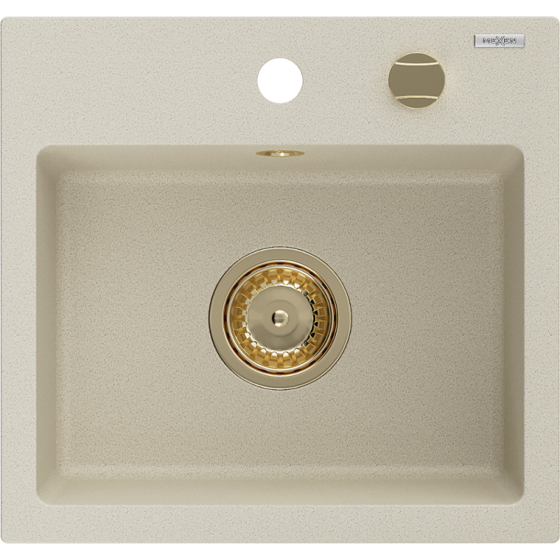 Mexen Milo 1-bowl granite sink 435 x 410 mm, beige, gold siphon - 6505441000-69-G