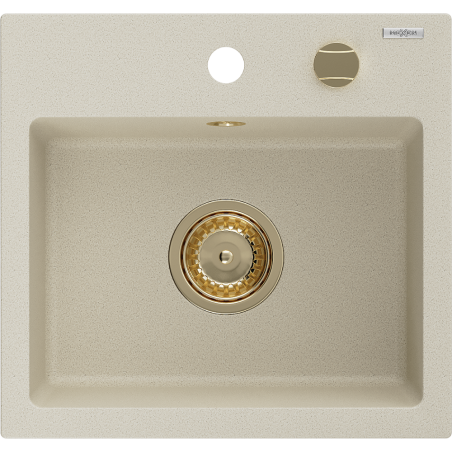 Mexen Milo 1-bowl granite sink 435 x 410 mm, beige, gold siphon - 6505441000-69-G