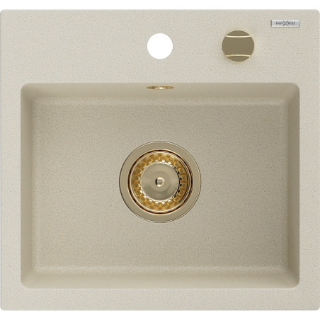 Mexen Milo granite sink single-bowl 435 x 410 mm, beige, gold siphon - 6505441000-69-G