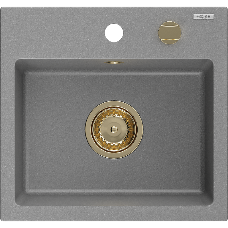 Mexen Milo granite sink 1-bowl 435 x 410 mm, gray, gold siphon - 6505441000-71-G