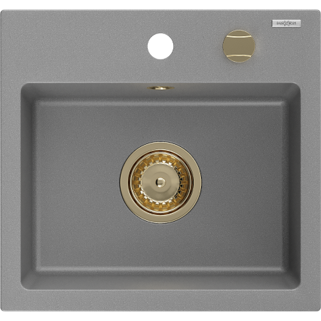 Mexen Milo granite sink 1-bowl 435 x 410 mm, gray, gold siphon - 6505441000-71-G