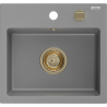 Mexen Milo granite sink 1-bowl 435 x 410 mm, gray, gold siphon - 6505441000-71-G