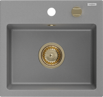 Mexen Milo granite sink 1-bowl 435 x 410 mm, gray, gold siphon - 6505441000-71-G