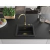 Mexen Milo granite sink 1-bowl 435 x 410 mm, black/silver metallic, gold siphon - 6505441000-73-G