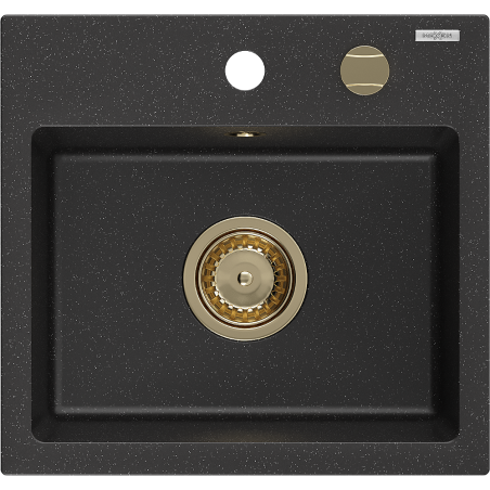 Mexen Milo granite sink 1-bowl 435 x 410 mm, black/silver metallic, gold siphon - 6505441000-73-G