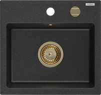 Mexen Milo 1-compartment granite sink 435 x 410 mm, Black/Silver metallic, siphon Gold - 6505441000-73-G