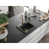 Mexen Milo granit sink 1-bowl 435 x 410 mm, black/silver metallic, gold siphon - 6505441000-73-G