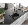 Mexen Milo granite sink 1-bowl 435 x 410 mm, black/silver metallic, gold siphon - 6505441000-73-G