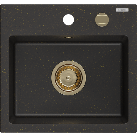 Mexen Milo 1-bowl granite sink 435 x 410 mm, black/gold metallic, gold siphon - 6505441000-75-G