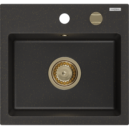 Mexen Milo 1-compartment granite sink 435 x 410 mm, Black/Gold metallic, siphon Gold - 6505441000-75-G