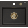 Mexen Milo 1-bowl granite sink 435 x 410 mm, black/gold metallic, gold siphon - 6505441000-75-G