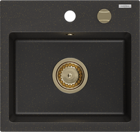 Mexen Milo 1-compartment granite sink 435 x 410 mm, Black/Gold metallic, siphon Gold - 6505441000-75-G