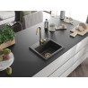 Mexen Milo 1-bowl granite sink 435 x 410 mm, black speckled, gold siphon - 6505441000-76-G