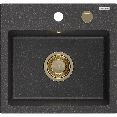 Mexen Milo 1-bowl granite sink 435 x 410 mm, black speckled, gold siphon - 6505441000-76-G
