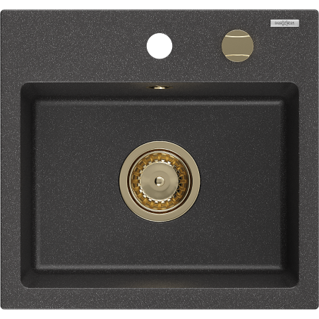 Mexen Milo granite sink 1-bowl 435 x 410 mm, black speckled, golden siphon - 6505441000-76-G