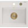 Mexen Milo 1-bowl granite sink 435 x 410 mm, white, golden siphon - 6505441000-20-G