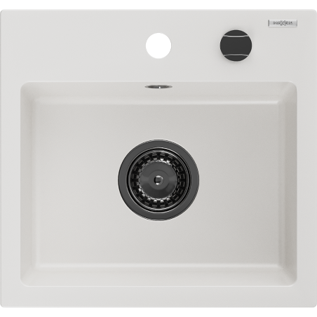 Mexen Milo 1-Bowl Granite Sink 435 x 410 mm, White, Black Siphon - 6505441000-20-B