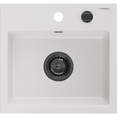 Mexen Milo 1-Bowl Granite Sink 435 x 410 mm, White, Black Trap - 6505441000-20-B