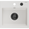Mexen Milo granite sink 1-bowl 435 x 410 mm, white, black siphon - 6505441000-20-B