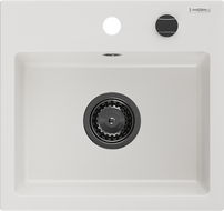 Mexen Milo 1-compartment granite sink 435 x 410 mm, White, siphon Black - 6505441000-20-B