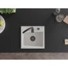 Mexen Milo granite sink 1-bowl 435 x 410 mm, white, black siphon - 6505441000-20-B