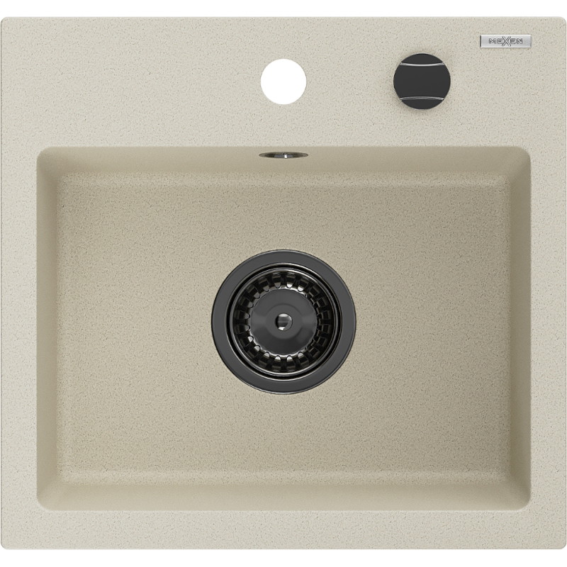 Mexen Milo granite single-bowl sink 435 x 410 mm, beige, black siphon - 6505441000-69-B