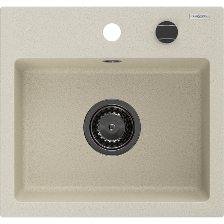 Mexen Milo granite sink, 1-bowl, 435 x 410 mm, beige, black siphon - 6505441000-69-B
