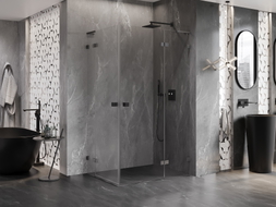 Mexen Lunar L Duo Hinged Shower Cabin Right 90 x 80 cm, Transparent, Brushed Gun Gray - 834L-090P-080L-66-00