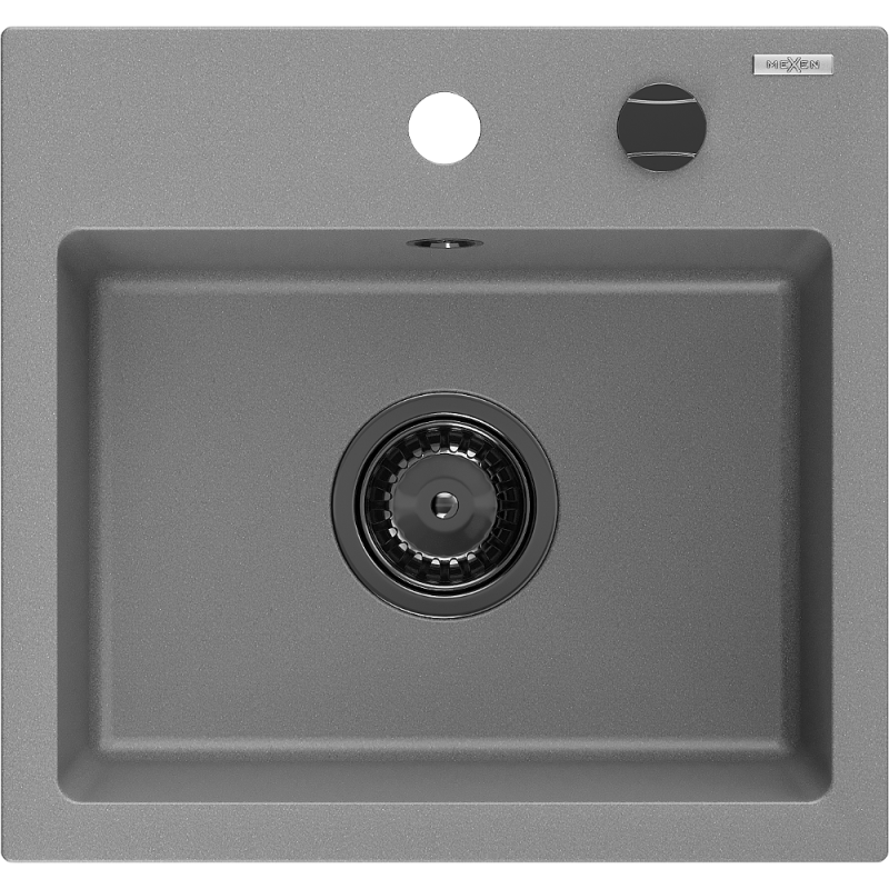 Mexen Milo 1-compartment granite sink 435 x 410 mm, Grey, siphon Black - 6505441000-71-B
