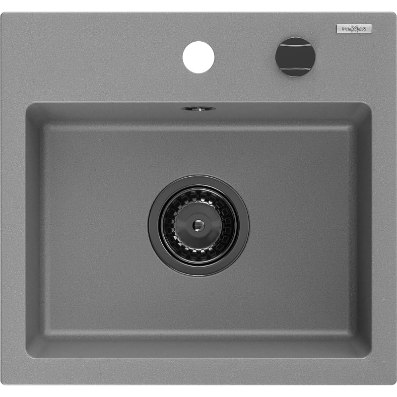 Mexen Milo single-bowl granite sink 435 x 410 mm, gray, black siphon - 6505441000-71-B