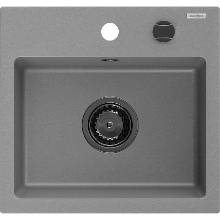 Mexen Milo 1-bowl granite sink 435 x 410 mm, gray, black siphon - 6505441000-71-B