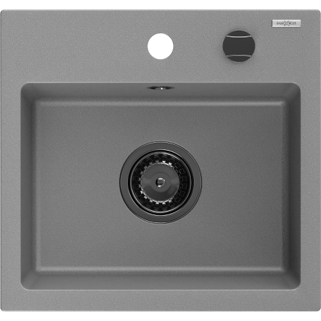 Mexen Milo single-bowl granite sink 435 x 410 mm, gray, black siphon - 6505441000-71-B