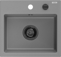 Mexen Milo 1-compartment granite sink 435 x 410 mm, Grey, siphon Black - 6505441000-71-B