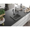 Mexen Milo single-bowl granite sink 435 x 410 mm, gray, black siphon - 6505441000-71-B