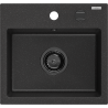 Mexen Milo granite sink 1-bowl 435 x 410 mm, black/silver metallic, black siphon - 6505441000-73-B