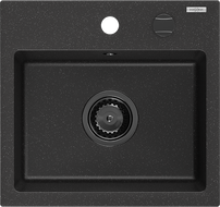 Mexen Milo 1-compartment granite sink 435 x 410 mm, Black/Silver metallic, siphon Black - 6505441000-73-B