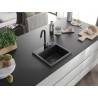 Mexen Milo granite kitchen sink single-bowl 435 x 410 mm, black/silver metallic, black siphon - 6505441000-73-B