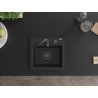 Mexen Milo granite kitchen sink single-bowl 435 x 410 mm, black/silver metallic, black siphon - 6505441000-73-B