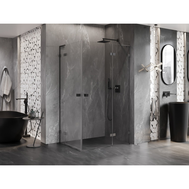 Mexen Lunar L Duo Shower Cabin Right-Hinged 100 x 95 cm, Transparent, Brushed Gun Gray - 834L-100P-095L-66-00