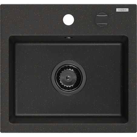 Mexen Milo granite 1-bowl kitchen sink 435 x 410 mm, black/gold metallic, black siphon - 6505441000-75-B
