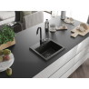 Mexen Milo single-bowl granite sink 435 x 410 mm, black/gold metallic, black siphon - 6505441000-75-B