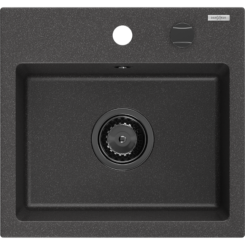 Mexen Milo 1-compartment granite sink 435 x 410 mm, spotted black, siphon Black - 6505441000-76-B
