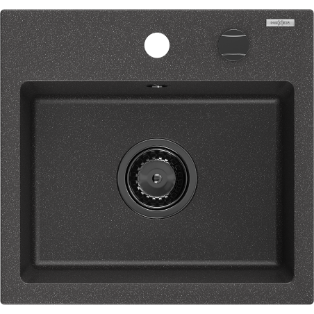 Mexen Milo granit sink 1-bowl 435 x 410 mm, black speckled, black siphon - 6505441000-76-B