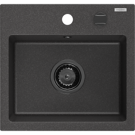 Mexen Milo granite sink 1-bowl 435 x 410 mm, black speckled, black siphon - 6505441000-76-B