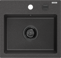 Mexen Milo 1-compartment granite sink 435 x 410 mm, spotted black, siphon Black - 6505441000-76-B